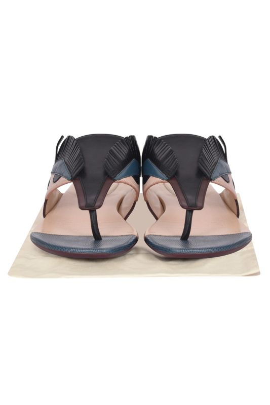 Fendi Multicolor Bugs Paneled Leather Thing Sandals