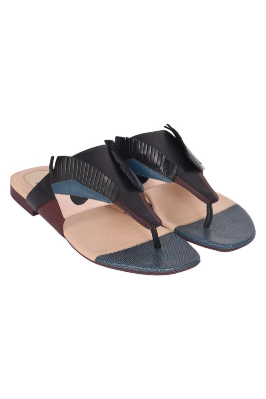 Fendi Multicolor Bugs Paneled Leather Thing Sandals