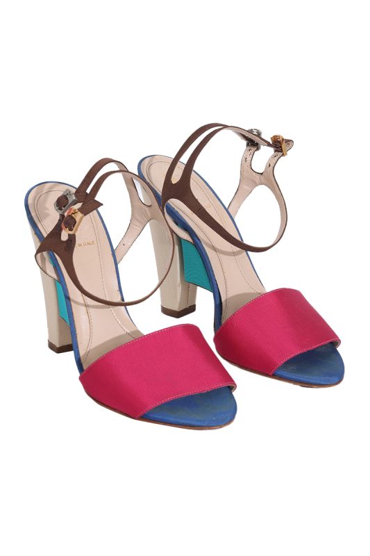 Fendi Multicolor Canvas Fantasia Ankle Strap Wedges