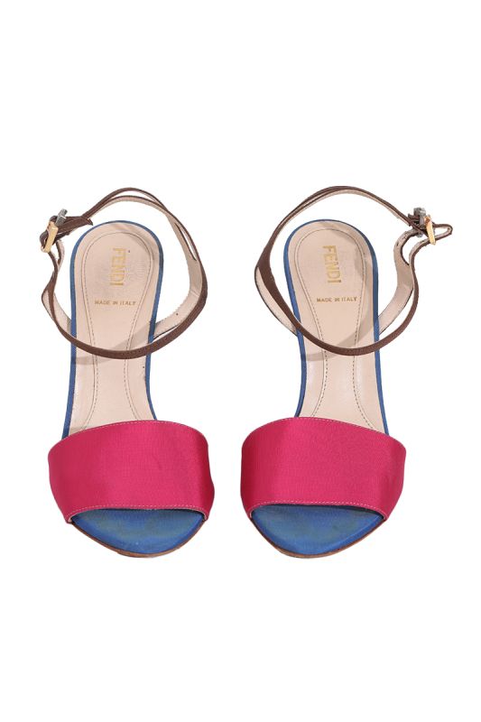 Fendi Multicolor Canvas Fantasia Ankle Strap Wedges