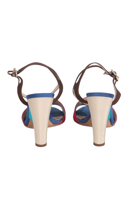 Fendi Multicolor Canvas Fantasia Ankle Strap Wedges