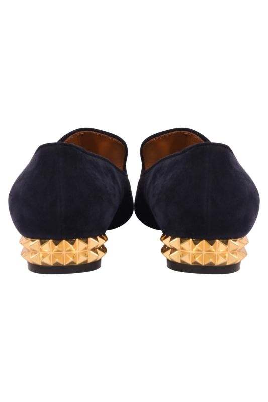 Fendi Navy Blue Suede Studded Heel Smoking Slippers