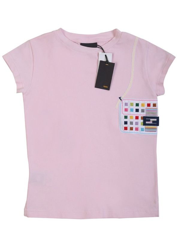 FENDI PASTEL PINK EMBROIDERED PATCHWORK T-SHIRT