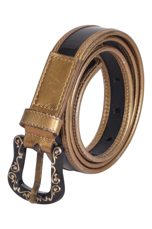 Fendi Patent Leather Embroidered Golden Buckle Belt