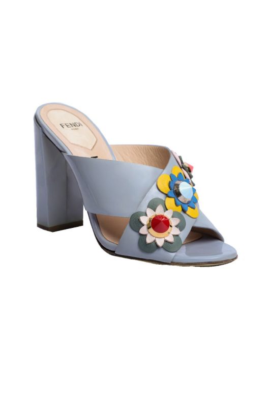 Fendi Powder Blue Patent Leather Flowerland Block Heels