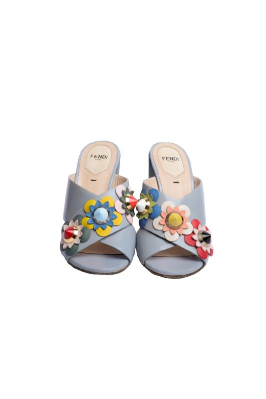 Fendi Powder Blue Patent Leather Flowerland Block Heels