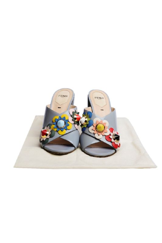 Fendi Powder Blue Patent Leather Flowerland Block Heels