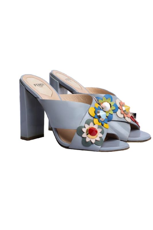 Fendi Powder Blue Patent Leather Flowerland Block Heels