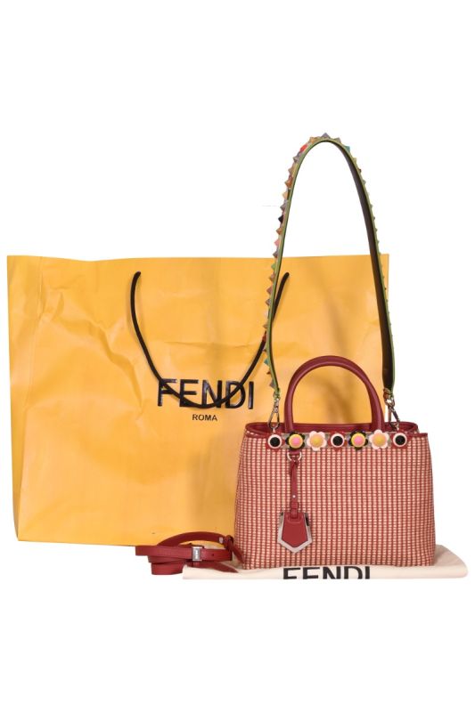 Fendi Raffia & Leather Flowerland Embellished 2jours Tote Bag