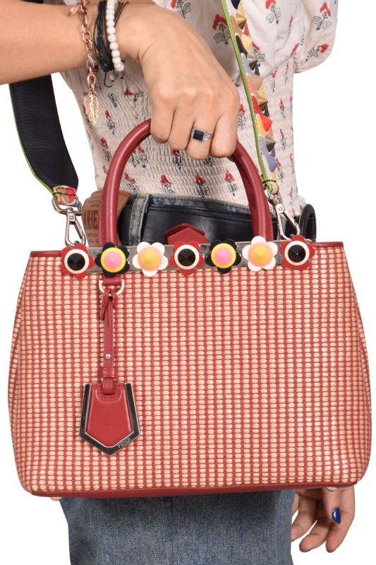 Fendi Raffia & Leather Flowerland Embellished 2jours Tote Bag