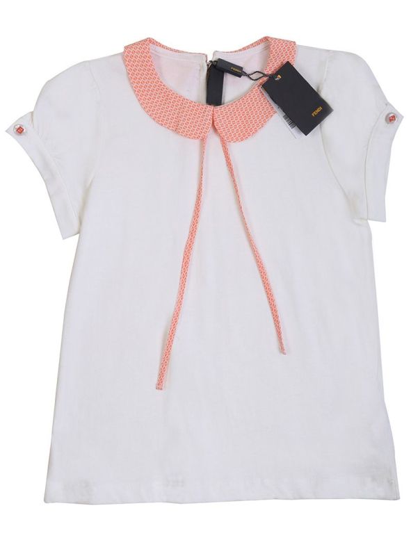 FENDI WHITE & ORANGE FENDI MONOGRAM T SHIRT