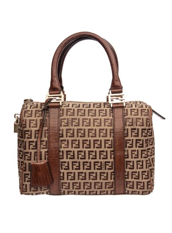 FENDI ZUCCA BROWN BEIGE BOWLING BAG