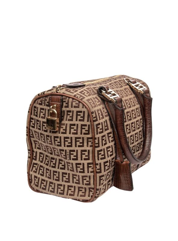 FENDI ZUCCA BROWN BEIGE BOWLING BAG