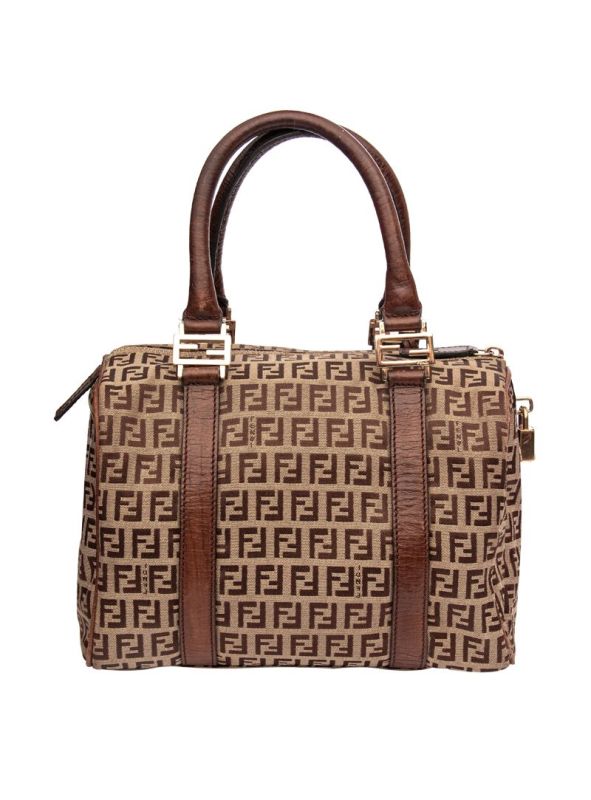 FENDI ZUCCA BROWN BEIGE BOWLING BAG