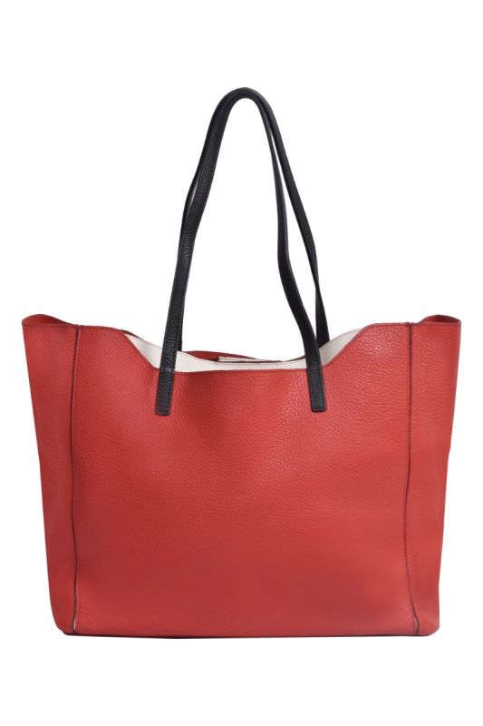 Furla Coral Orange /White Soft Leather Snap Handbag