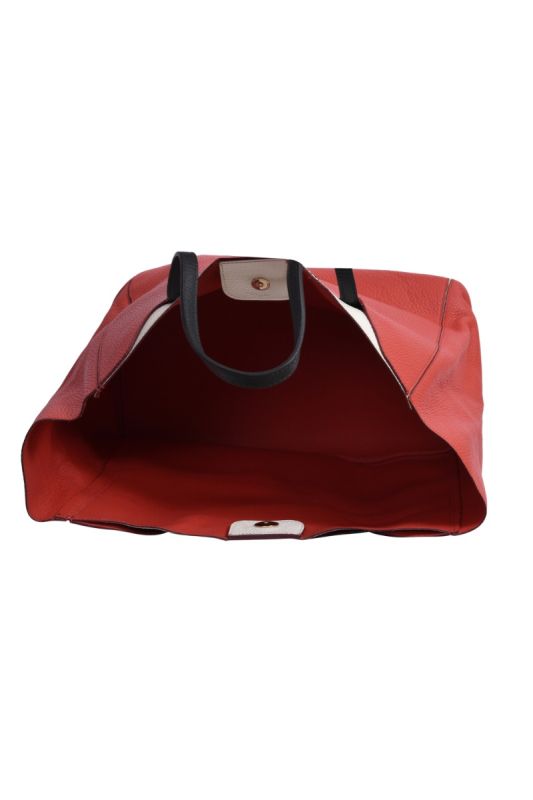 Furla Coral Orange /White Soft Leather Snap Handbag