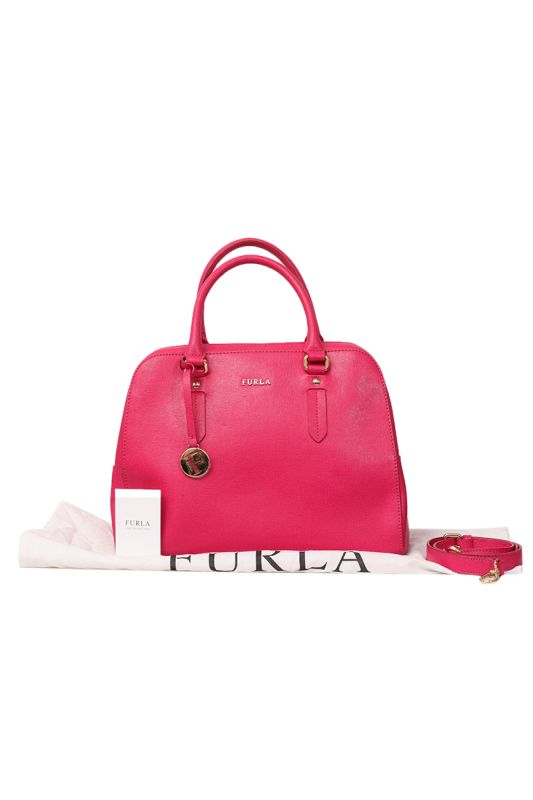 FURLA MAGENTA LEATHER ELENA SATCHEL BAG