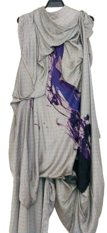 GAURAV GUPTA PRINTED SATIN ASYMETRICAL DRESS