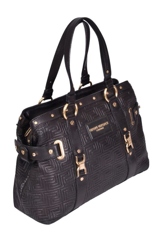 Gianni Versace Black Quilted Snap Out It Tote Bag