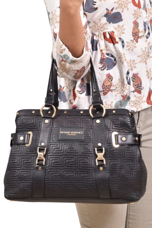 Gianni Versace Black Quilted Snap Out It Tote Bag