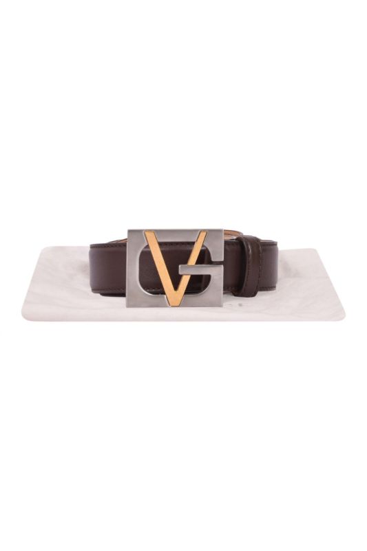 Gianni Versace Logo Buckle Brown Leather Belt