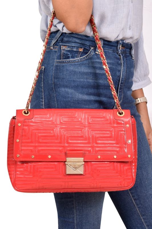 Gianni Versace Red Quilted Patent Leather ShoulderBag