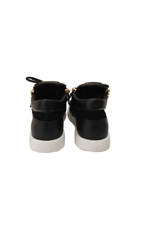 GIUSEPPE ZANOTTI BLACK SUEDE & LEATHER DOUBLE CHAIN LOW TOP SNEAKERS
