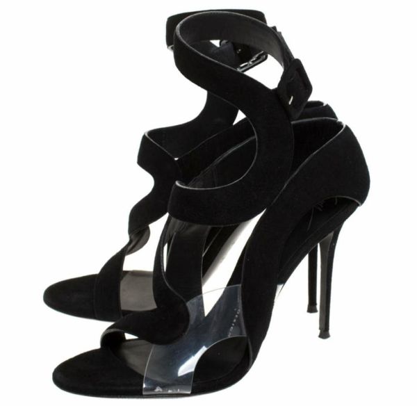 GIUSEPPE ZANOTTI BLACK SUEDE AND PVC SUMMER SANDALS