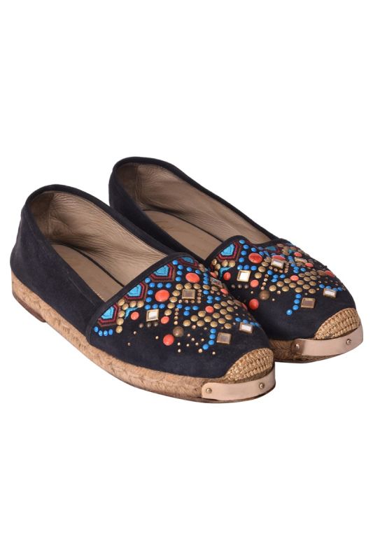 Guiseppe Zanotti Navy Suede Moroccan Multi-Colour Espadrilles