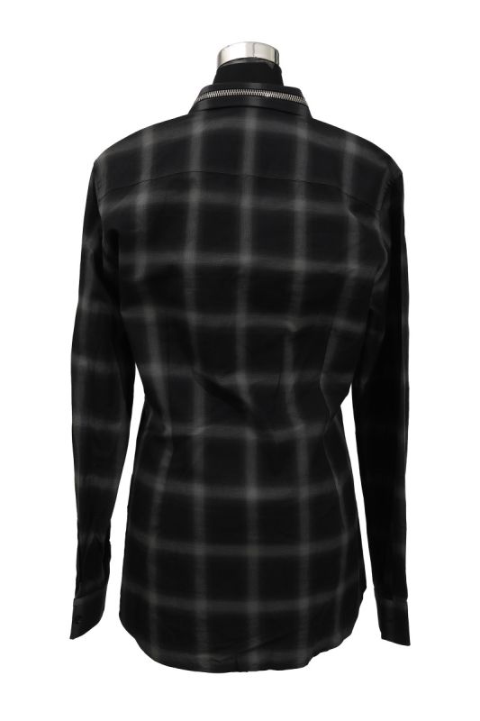 Givenchy Size M Check Grey/Black Shirt with Zip Colla