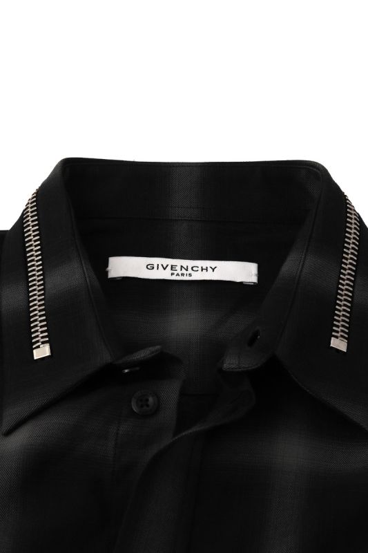 Givenchy Size M Check Grey/Black Shirt with Zip Colla
