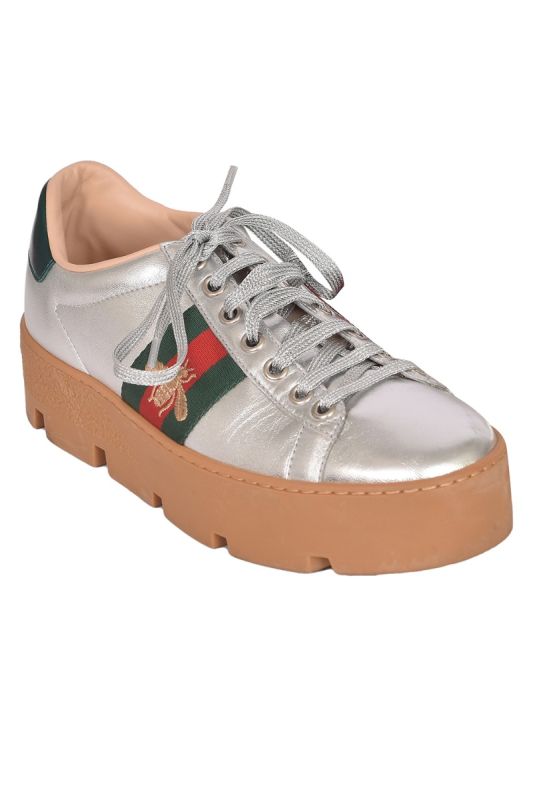 Gucci Ace Silver Bee Platform Sneakers