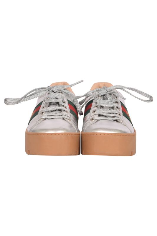 Gucci Ace Silver Bee Platform Sneakers