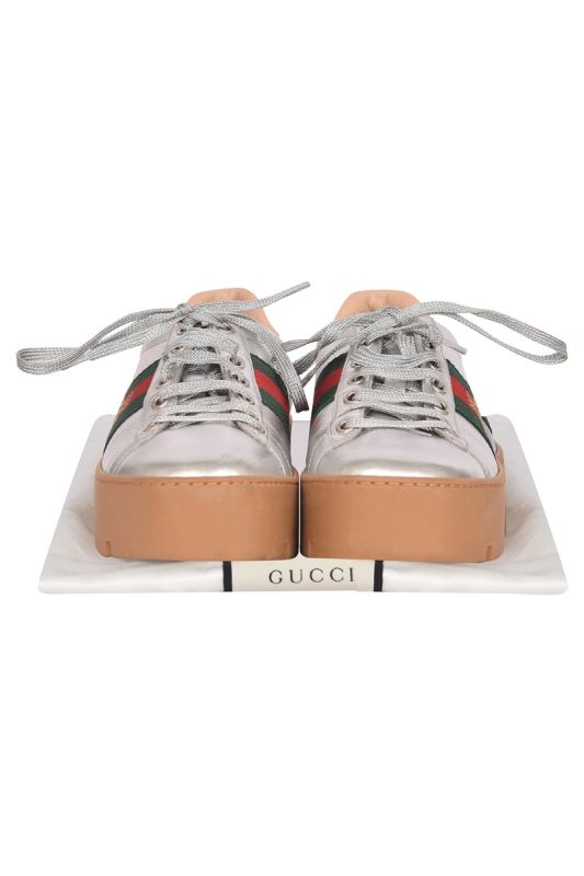 Gucci Ace Silver Bee Platform Sneakers
