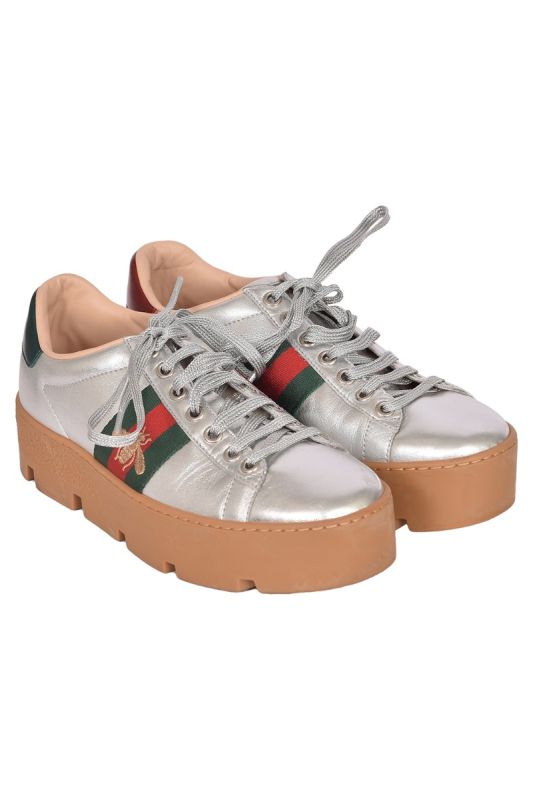 Gucci Ace Silver Bee Platform Sneakers