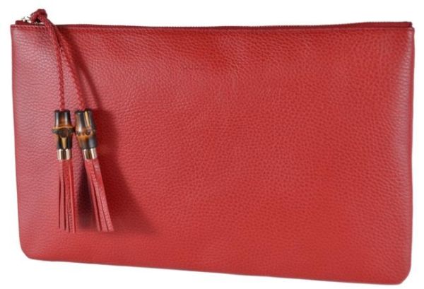 GUCCI BAMBOO TASSEL PULL ZIP TOP LARGE REDCLUTCH
