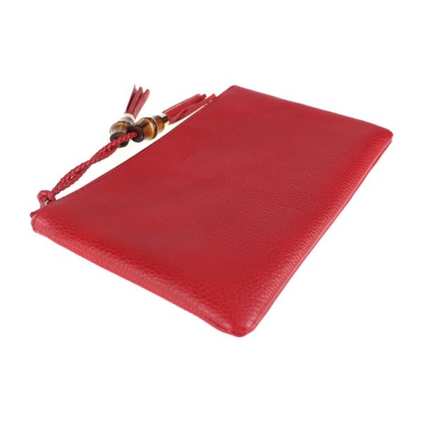 GUCCI BAMBOO TASSEL PULL ZIP TOP LARGE REDCLUTCH