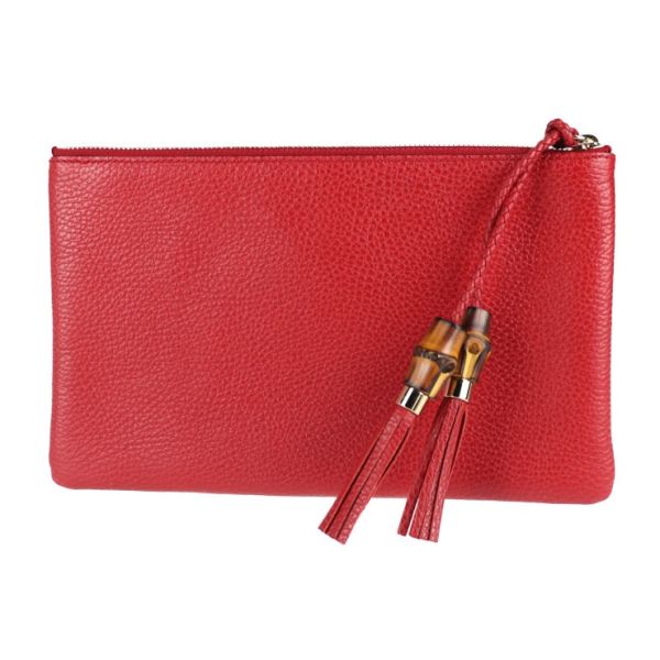 GUCCI BAMBOO TASSEL PULL ZIP TOP LARGE REDCLUTCH