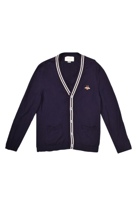 Gucci Bee Wool Knit Blue Cardigan