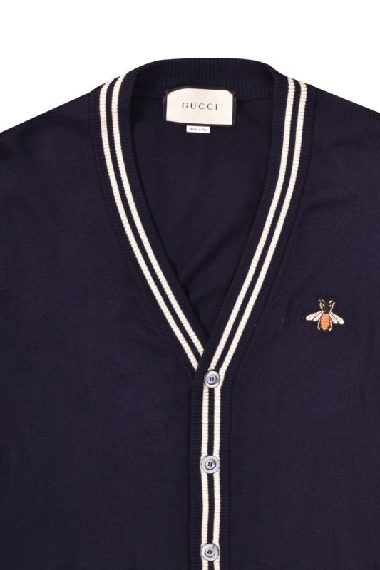 Gucci Bee Wool Knit Blue Cardigan