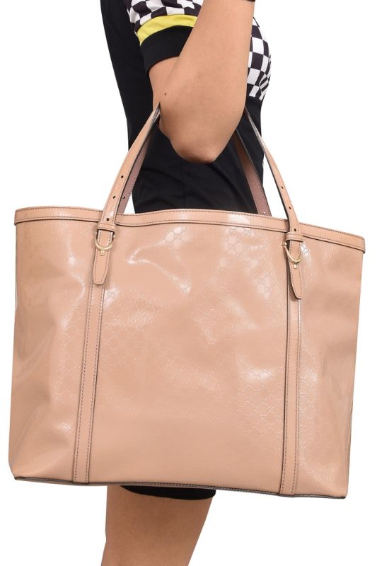 Gucci Beige Microguccissima Patent Leather Medium Tote Bag