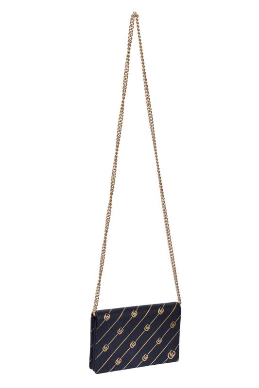 Gucci Black & Gold Calfskin Diagonal GG Mini Chain Wallet