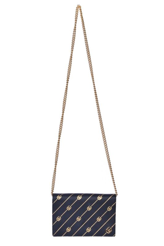 Gucci Black & Gold Calfskin Diagonal GG Mini Chain Wallet