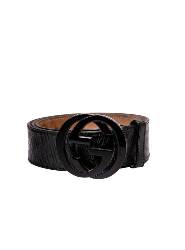 GUCCI BLACK GUCCI GG IMPRIME SHINY BELT