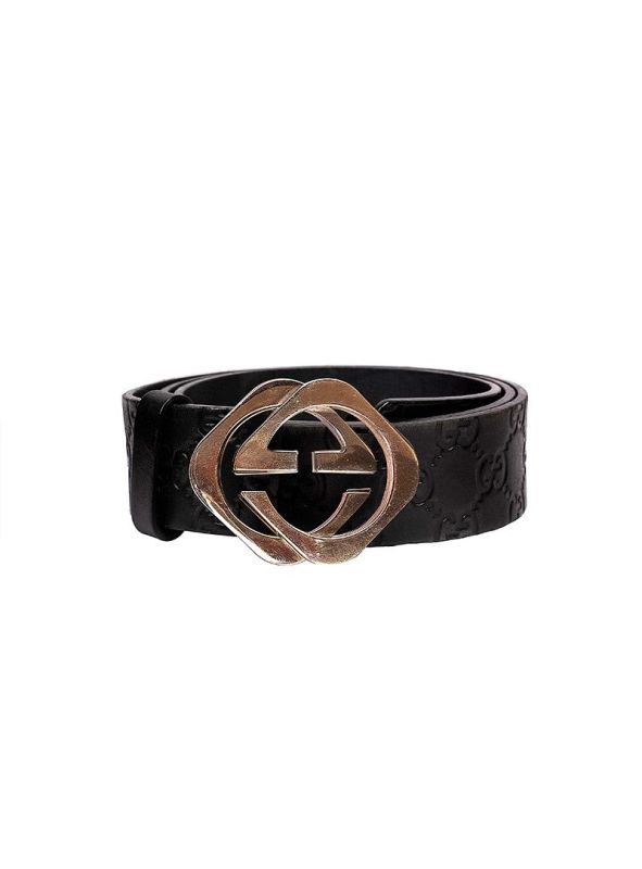 GUCCI BLACK GUCCI GUCCISSIMA GG INTERLOCK BELT