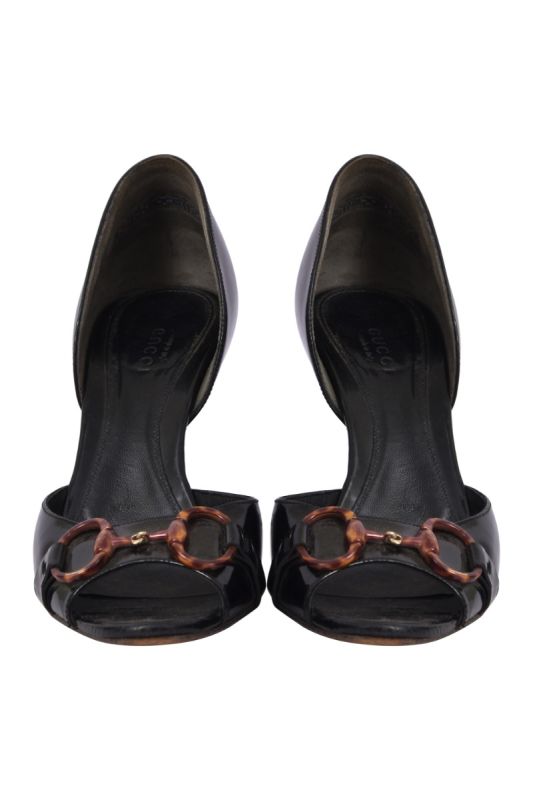 Gucci Black Horsebit Patent Leather Sandals