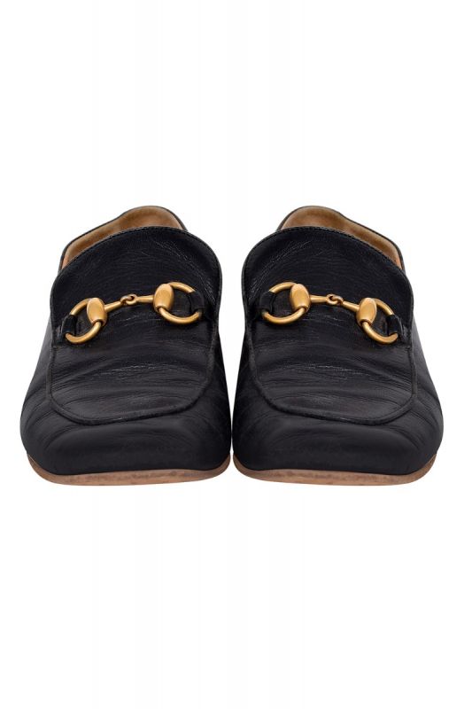 Gucci Black Leather Horsebit Slip on Loafers