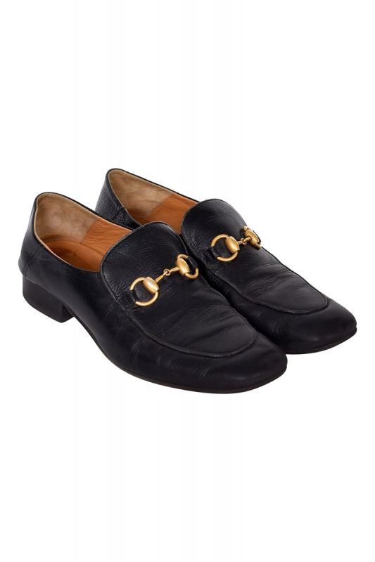 Gucci Black Leather Horsebit Slip on Loafers