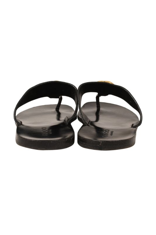 GUCCI BLACK LEATHER LOGO GG CALF NERO SLIPPERS