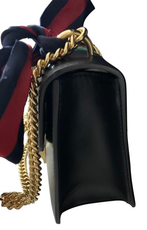 GUCCI BLACK LEATHER MINI SYLVIE CHAIN SHOULDER BAG